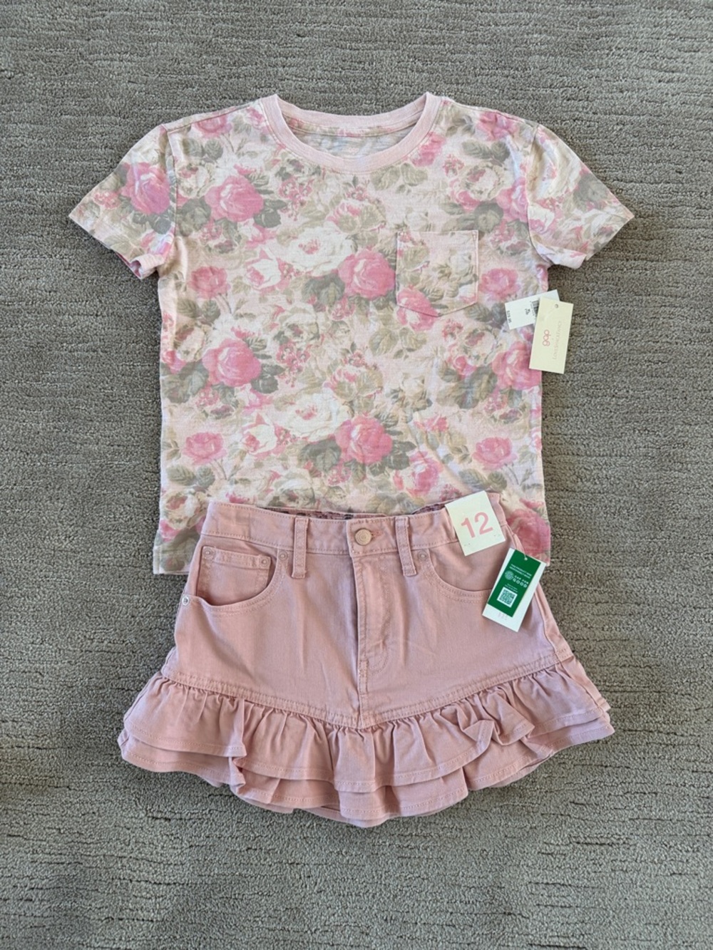 NWT LoveShackFancy x Gap Kids Pink Floral Tee and Dusty Pink Ruffle Skirt Sz 12